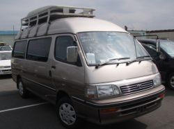 roof rack on toyota hiace campervan in japan leaving for a UK port